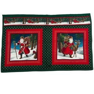 VTG Handmade‎ Quilted Table Runner Santa Father Christmas Reindeer Paisley 21x33